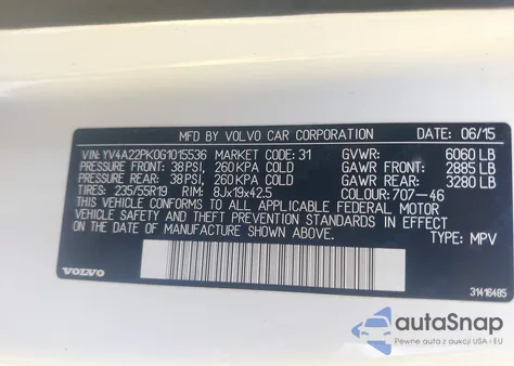 2016 Volvo Xc90 T6 Momentum from USA, damaged, VIN YV4A22PK0G1015536